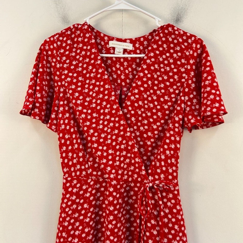Monteau Los Angeles Red Floral Midi Dress Sz M